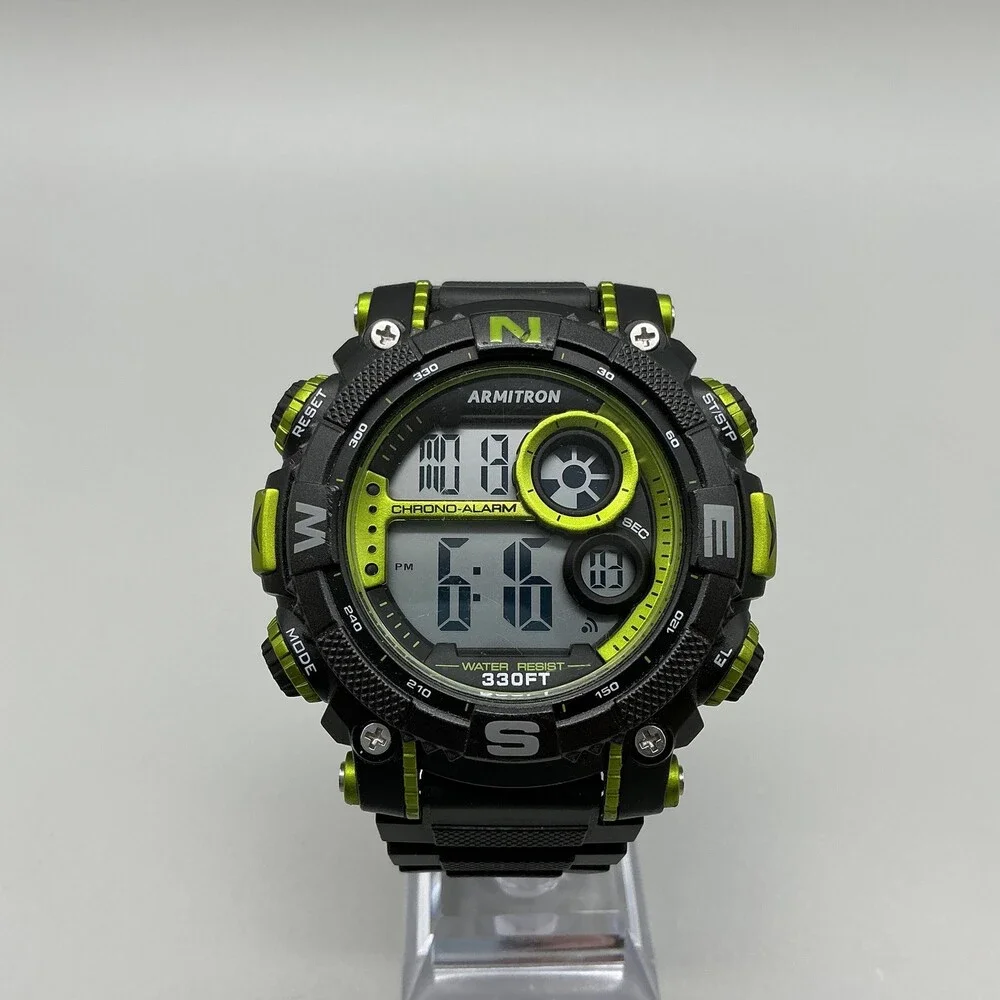 Armitron Pro Sport Mens Watch 54mm Digital Black Green Chrono Alarm 40/8284